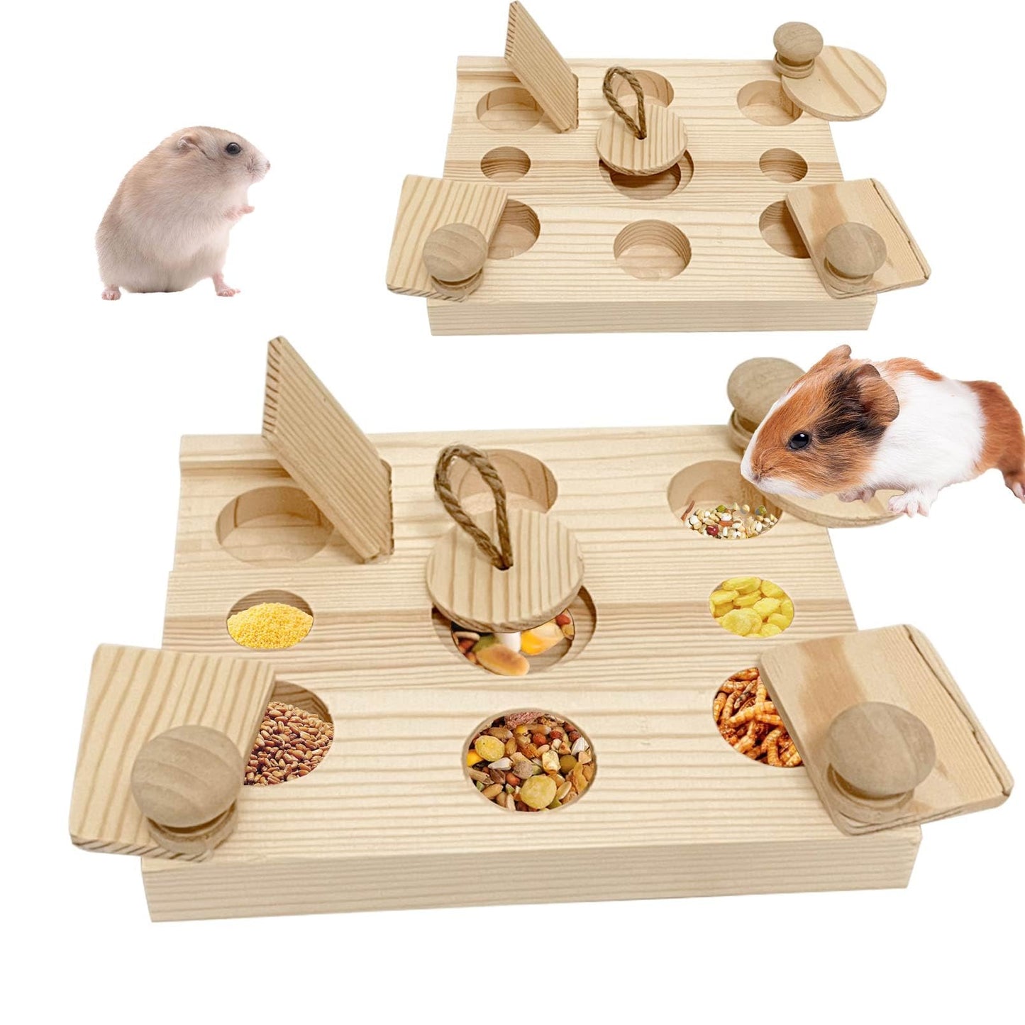 Interactive Wooden Foraging Puzzle Set for Small Pets