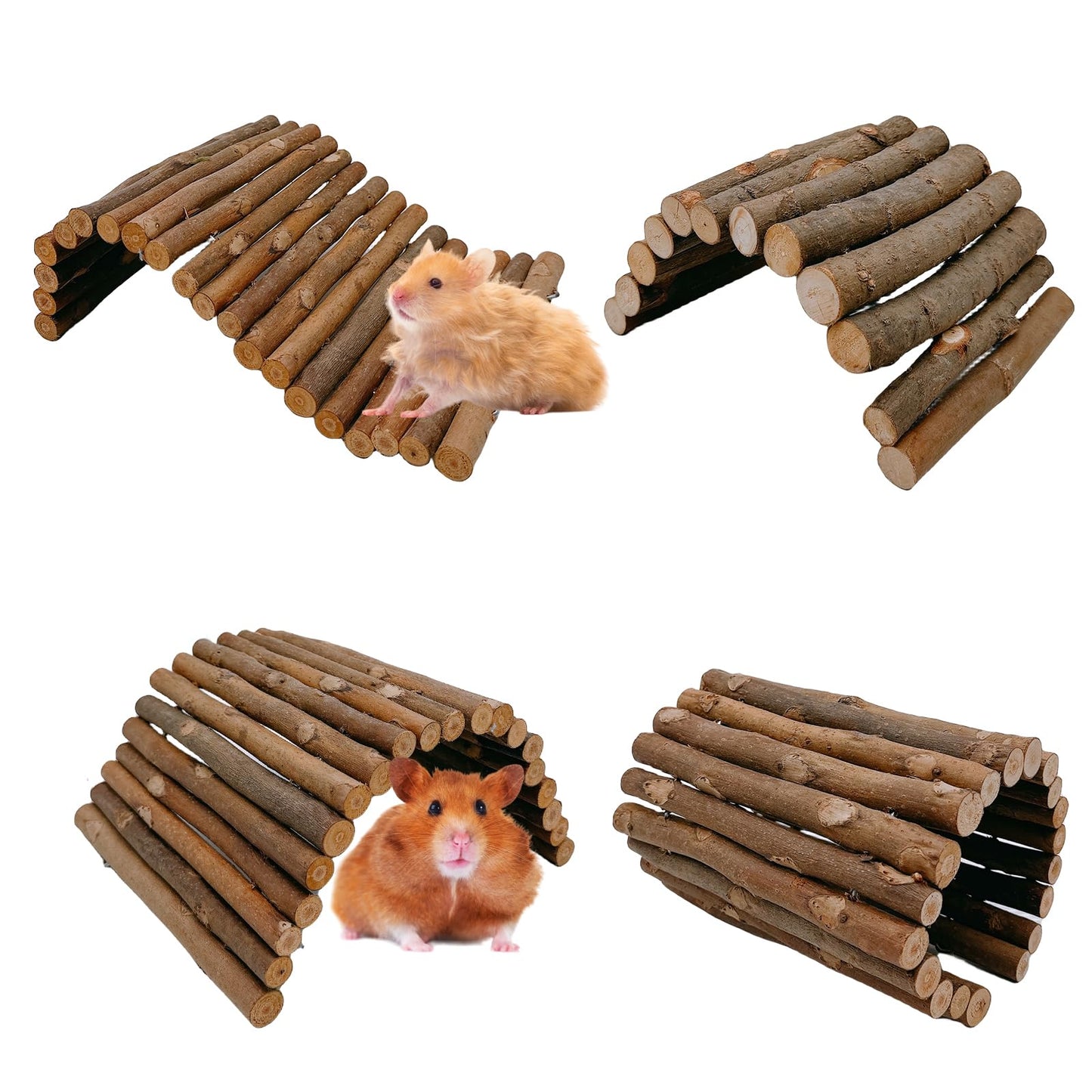 Natural Wooden Bridge & Climbing Set for Hamsters