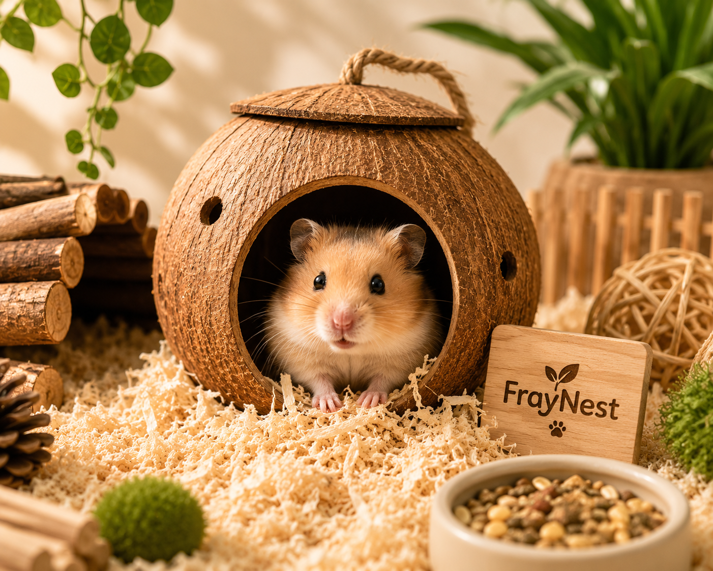 Natural Coconut Hideout for Hamsters