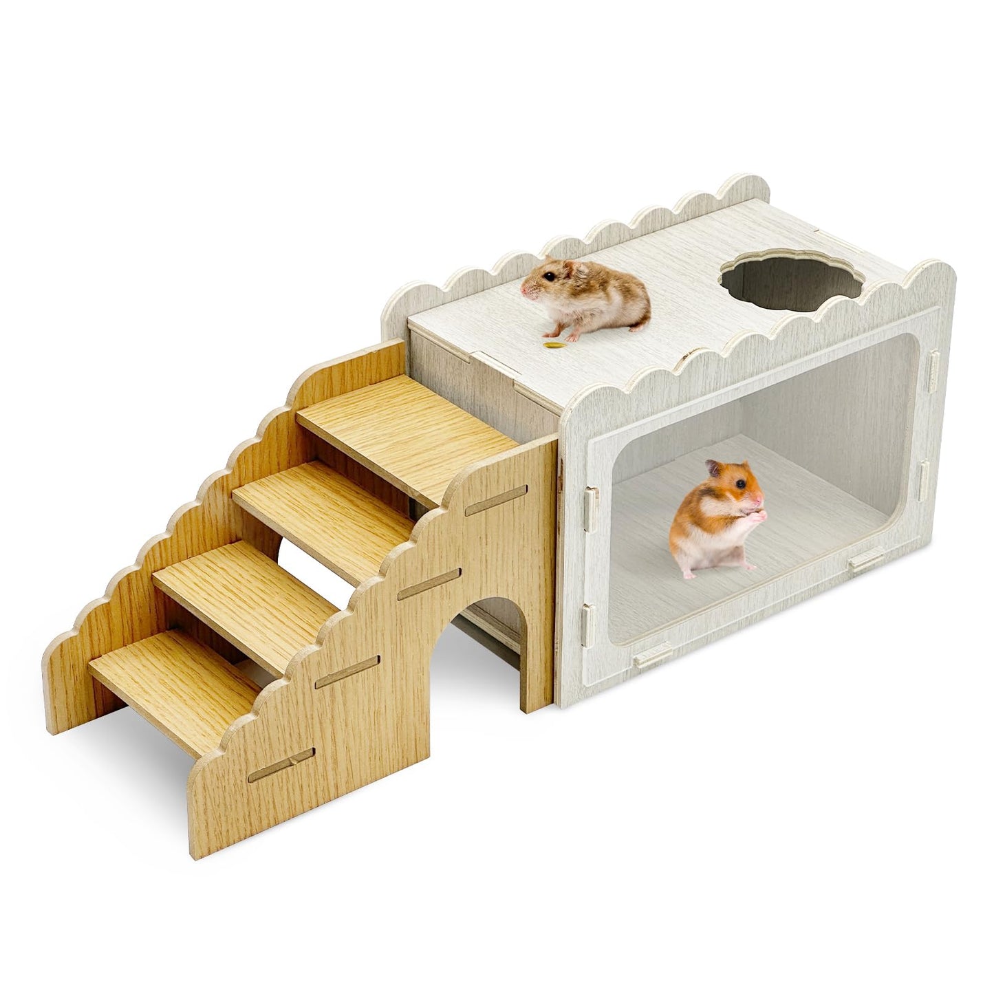 Natural Wooden Hamster Hideout & Digging Box with Viewing Window