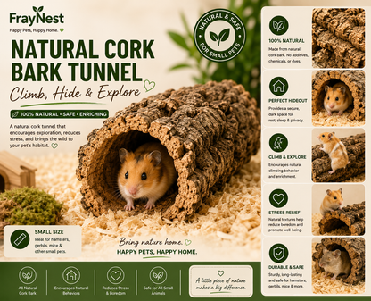 FrayNest natural cork bark hamster tunnel and hideout